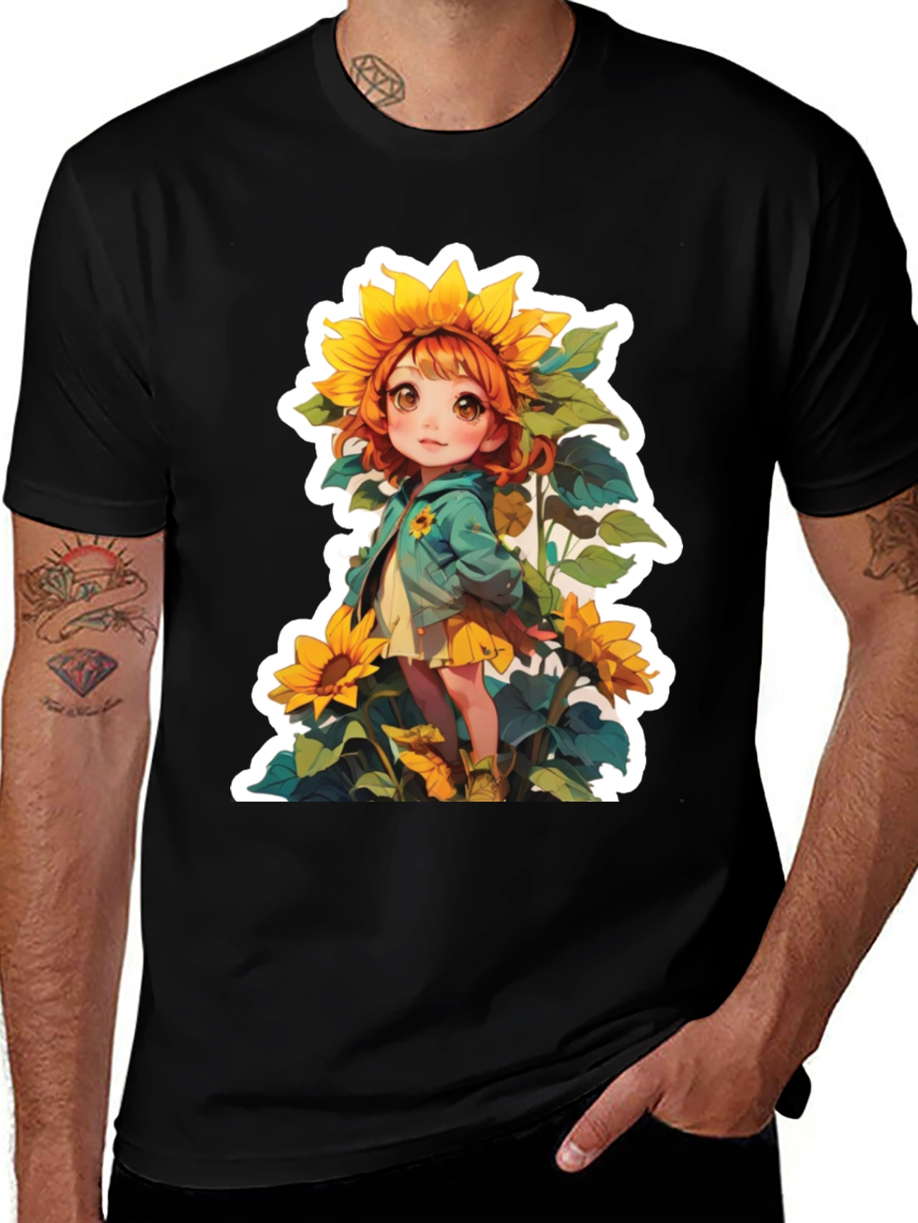 Sunflower Girl Graphic Tee - Cute Anime Style