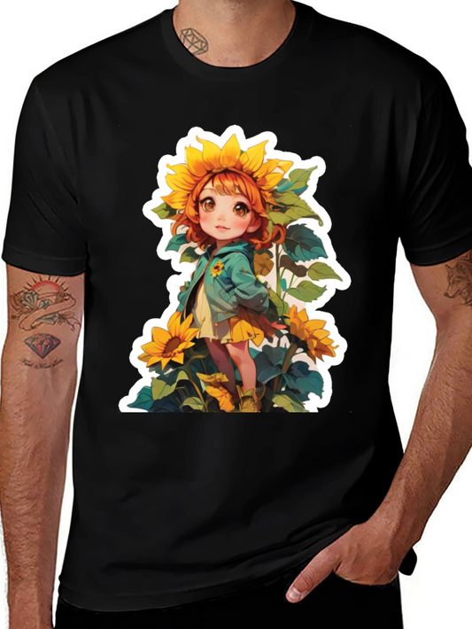 Sunflower Girl Graphic Tee - Cute Anime Style