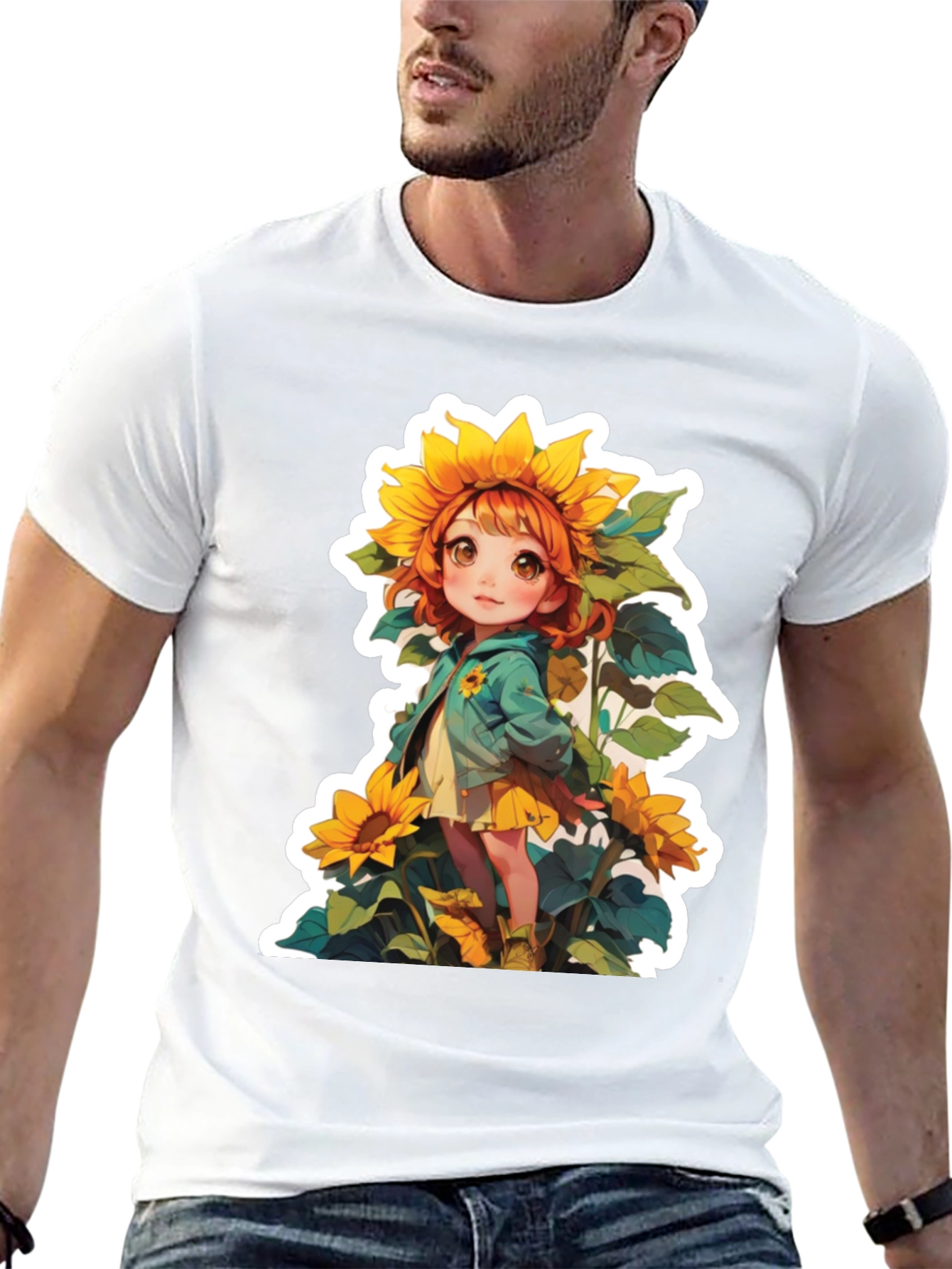 Sunflower Girl Graphic Tee - Cute Anime Style