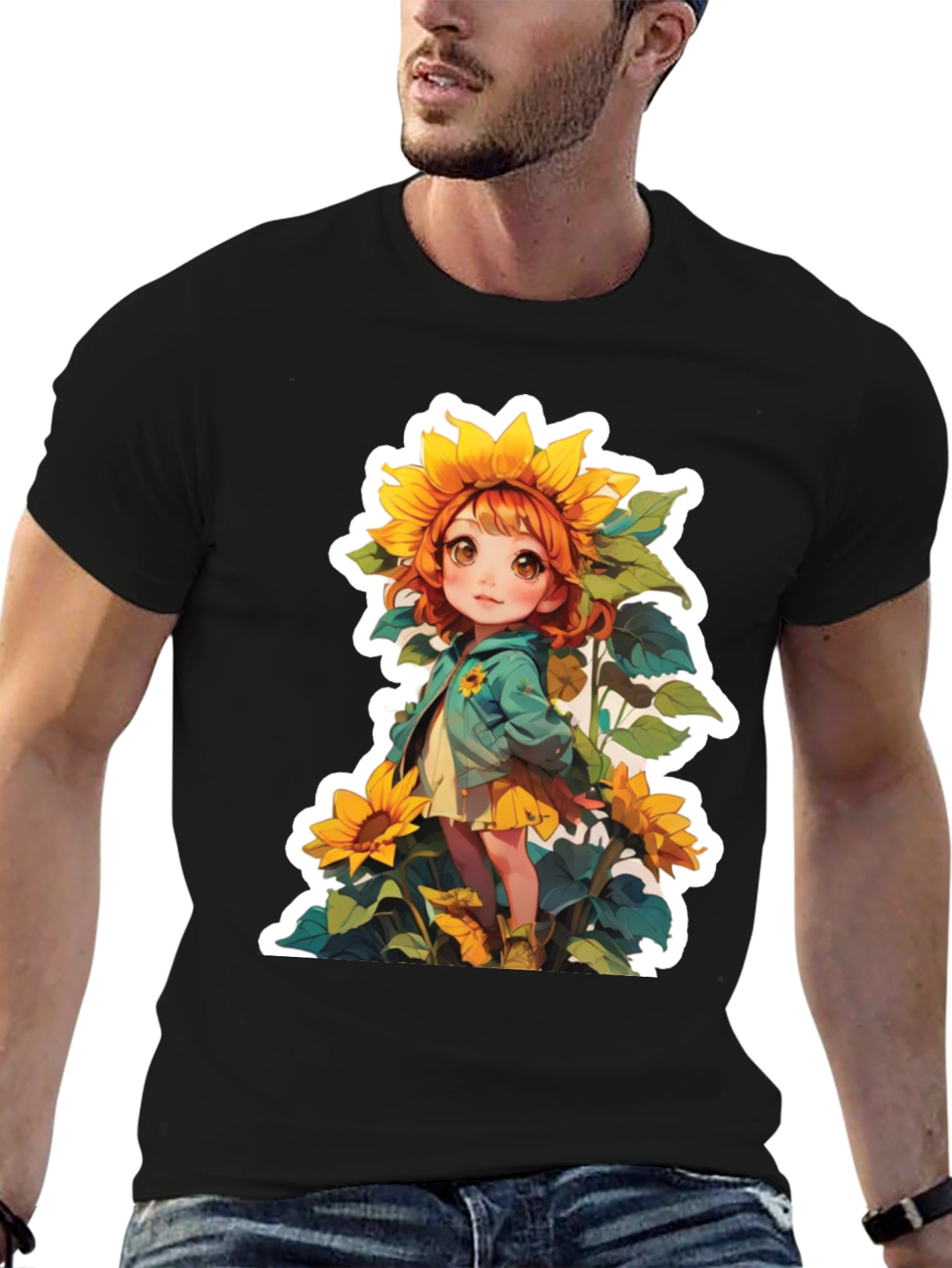 Sunflower Girl Graphic Tee - Cute Anime Style