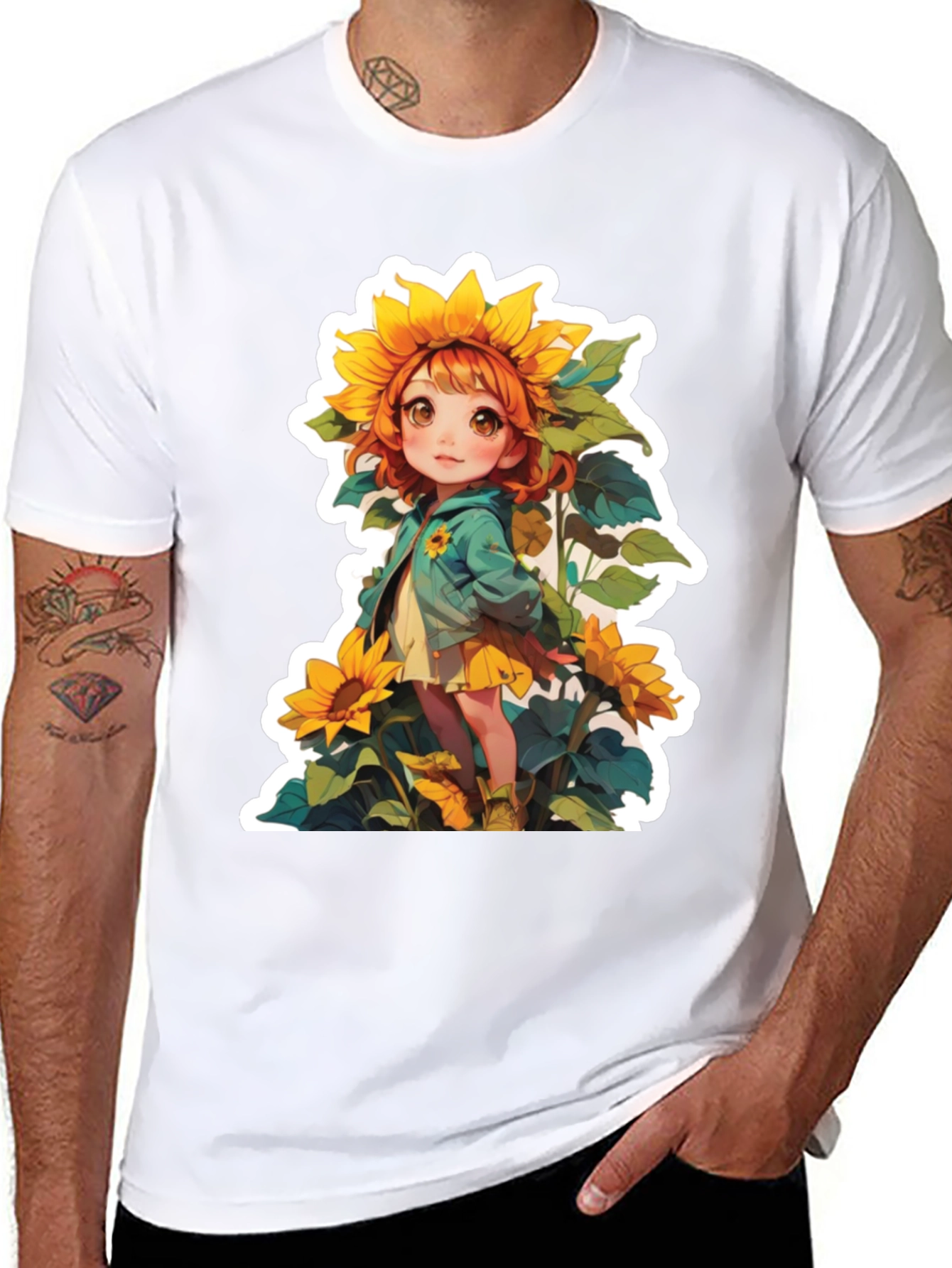 Sunflower Girl Graphic Tee - Cute Anime Style