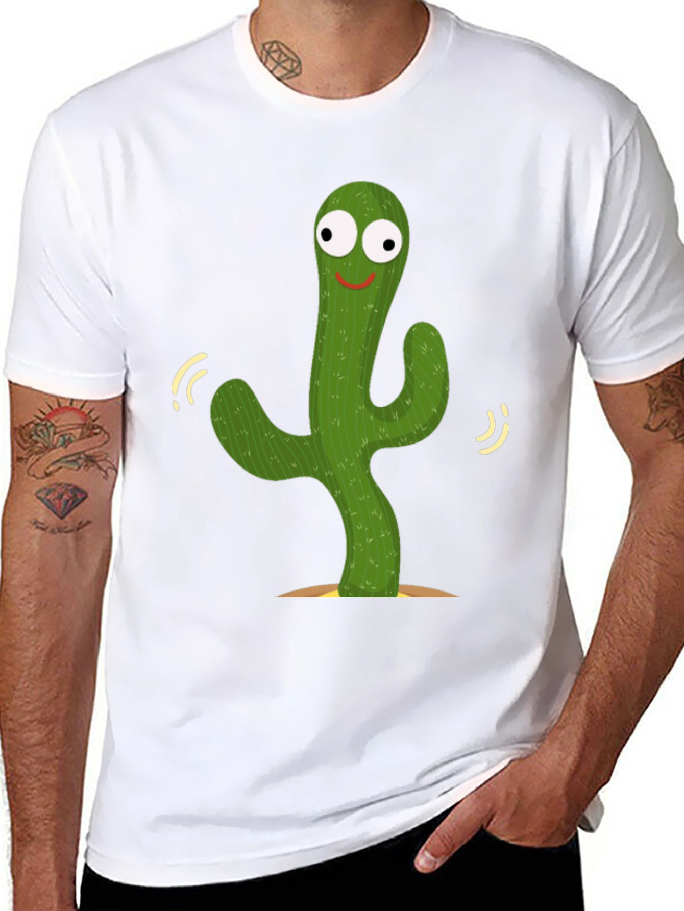 Dancing Cactus Graphic Tee - Black Cotton T-Shirt