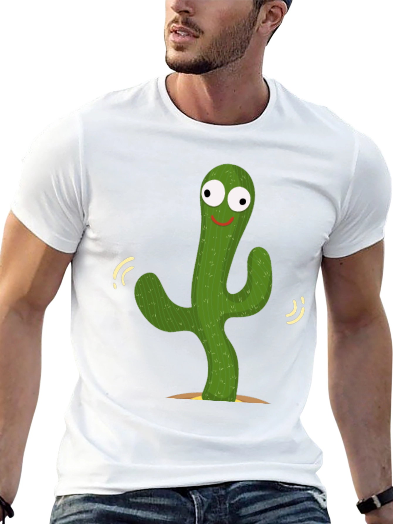 Dancing Cactus Graphic Tee - Black Cotton T-Shirt