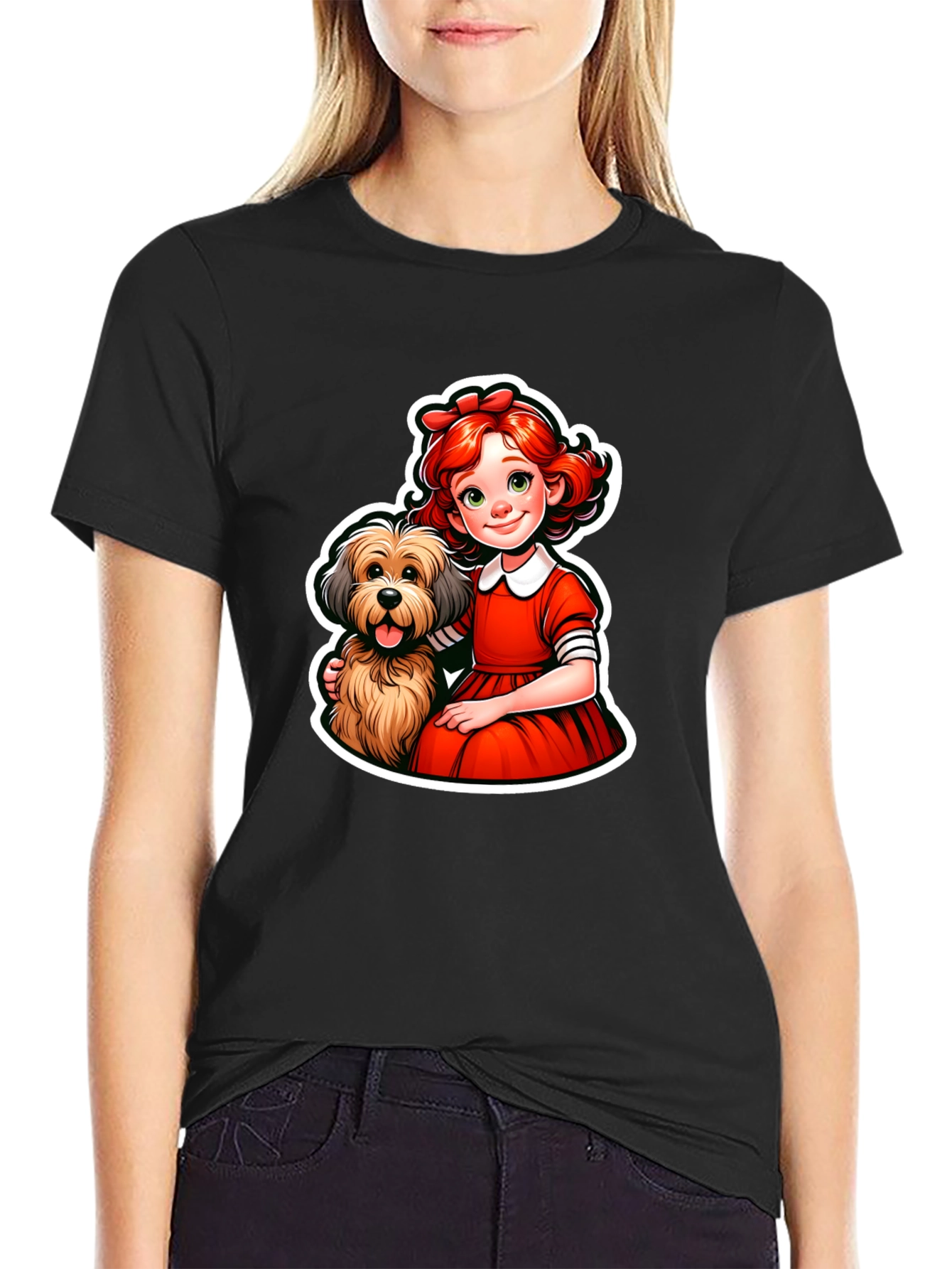 Girl and Dog Graphic Tee - Cute Cartoon Design