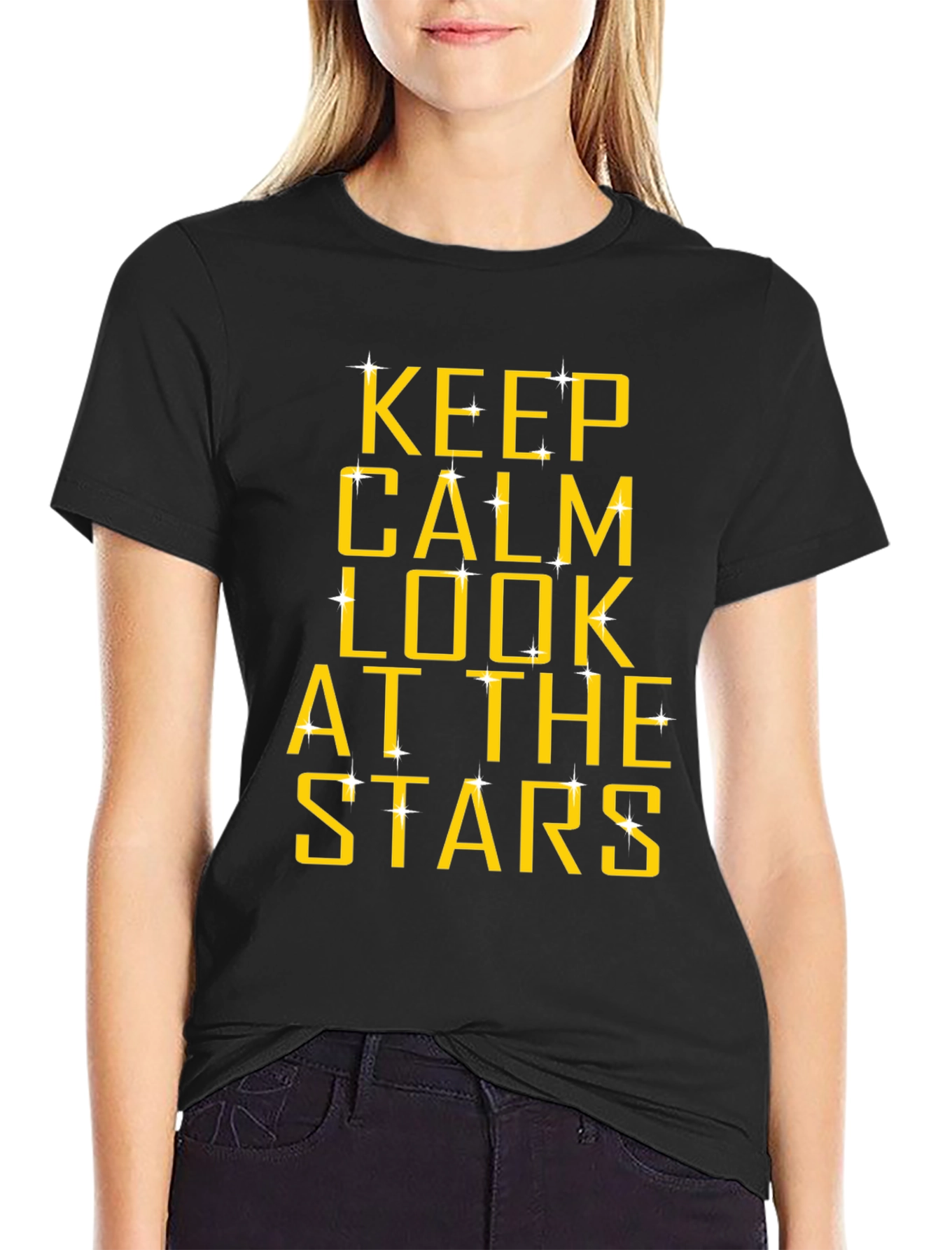 Keep Calm and Look at the Stars Black T-Shirt