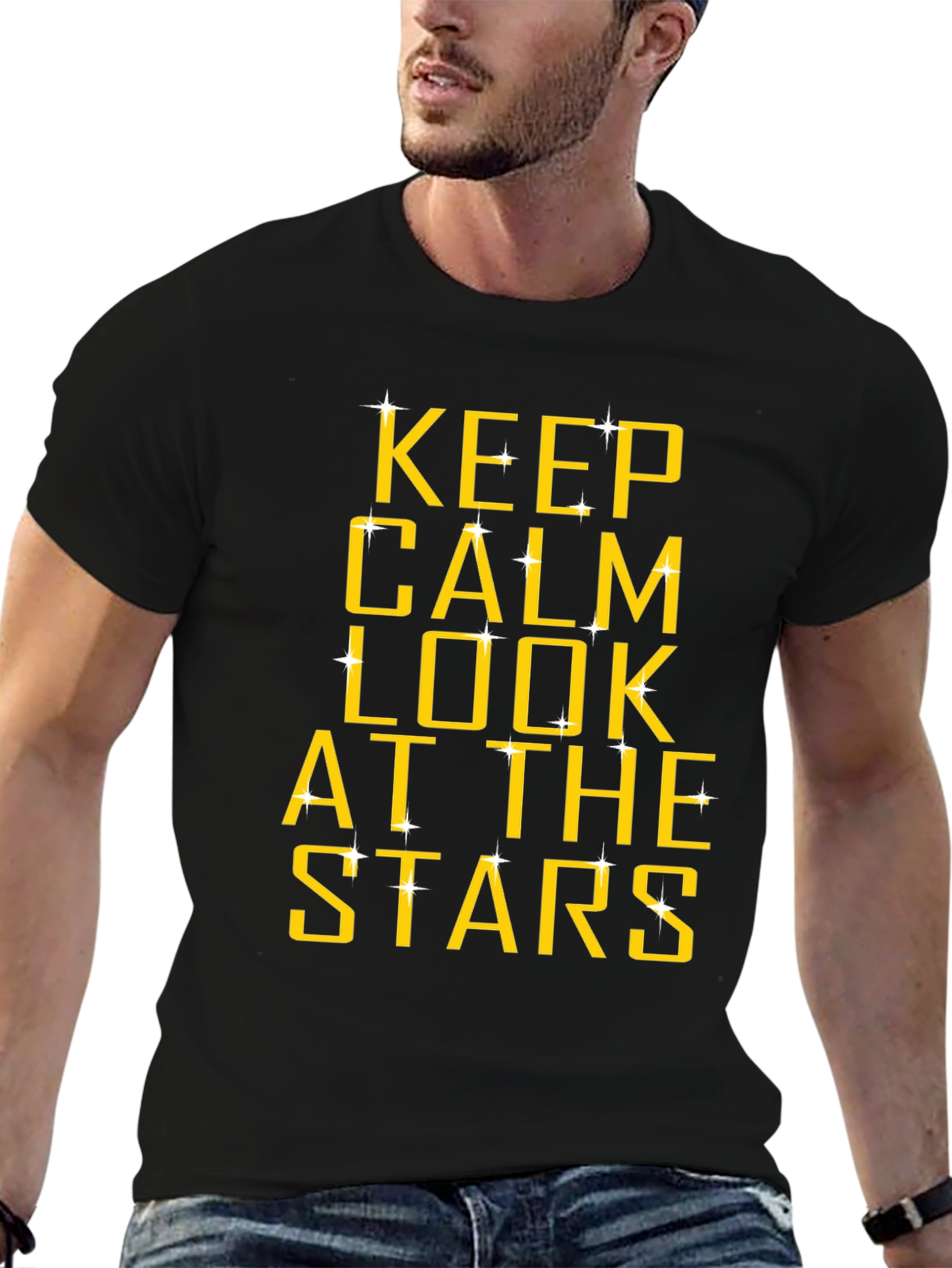 Keep Calm and Look at the Stars Black T-Shirt