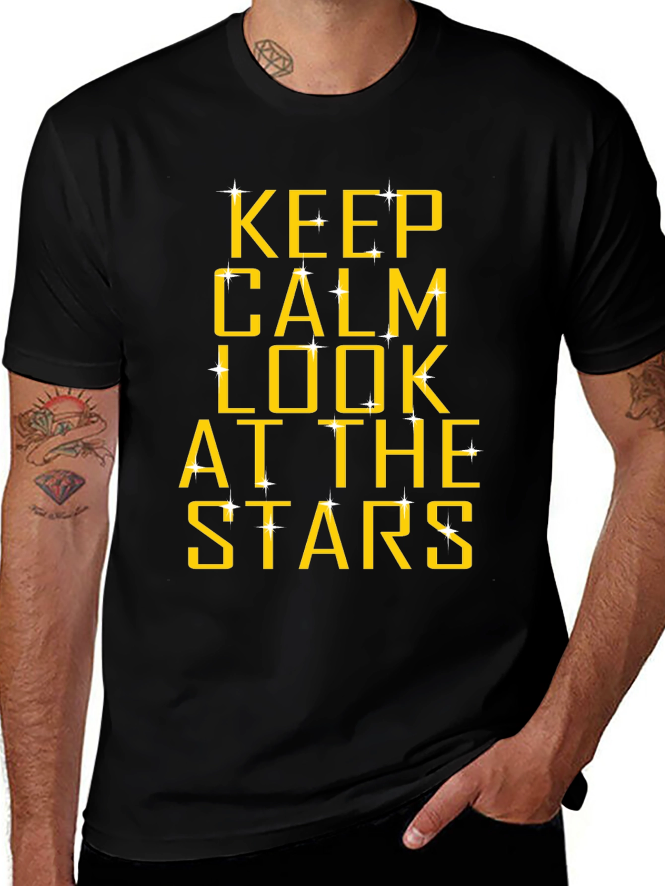 Keep Calm and Look at the Stars Black T-Shirt