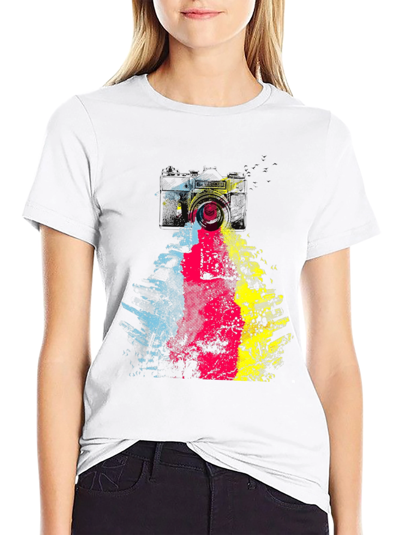 Camera Graphic Print Mens Black T-Shirt