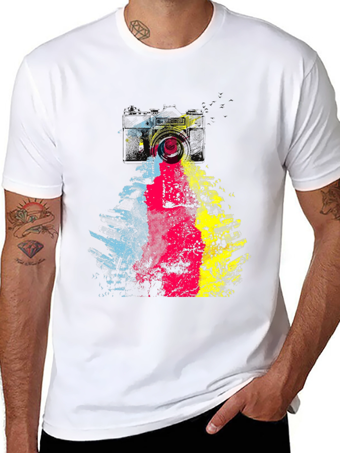 Camera Graphic Print Mens Black T-Shirt