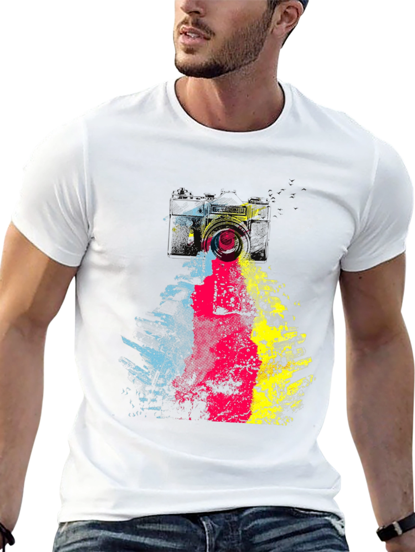 Camera Graphic Print Mens Black T-Shirt