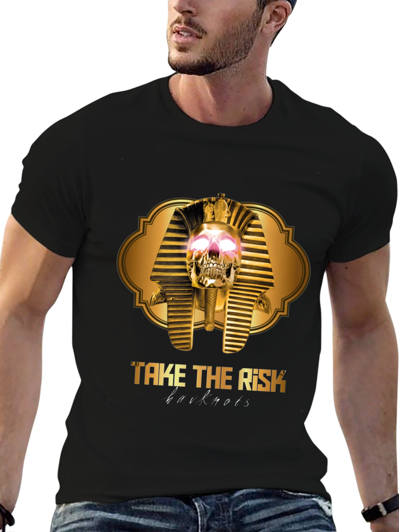 Take The Risk Skull Pharaoh Black Graphic T-Shirt
