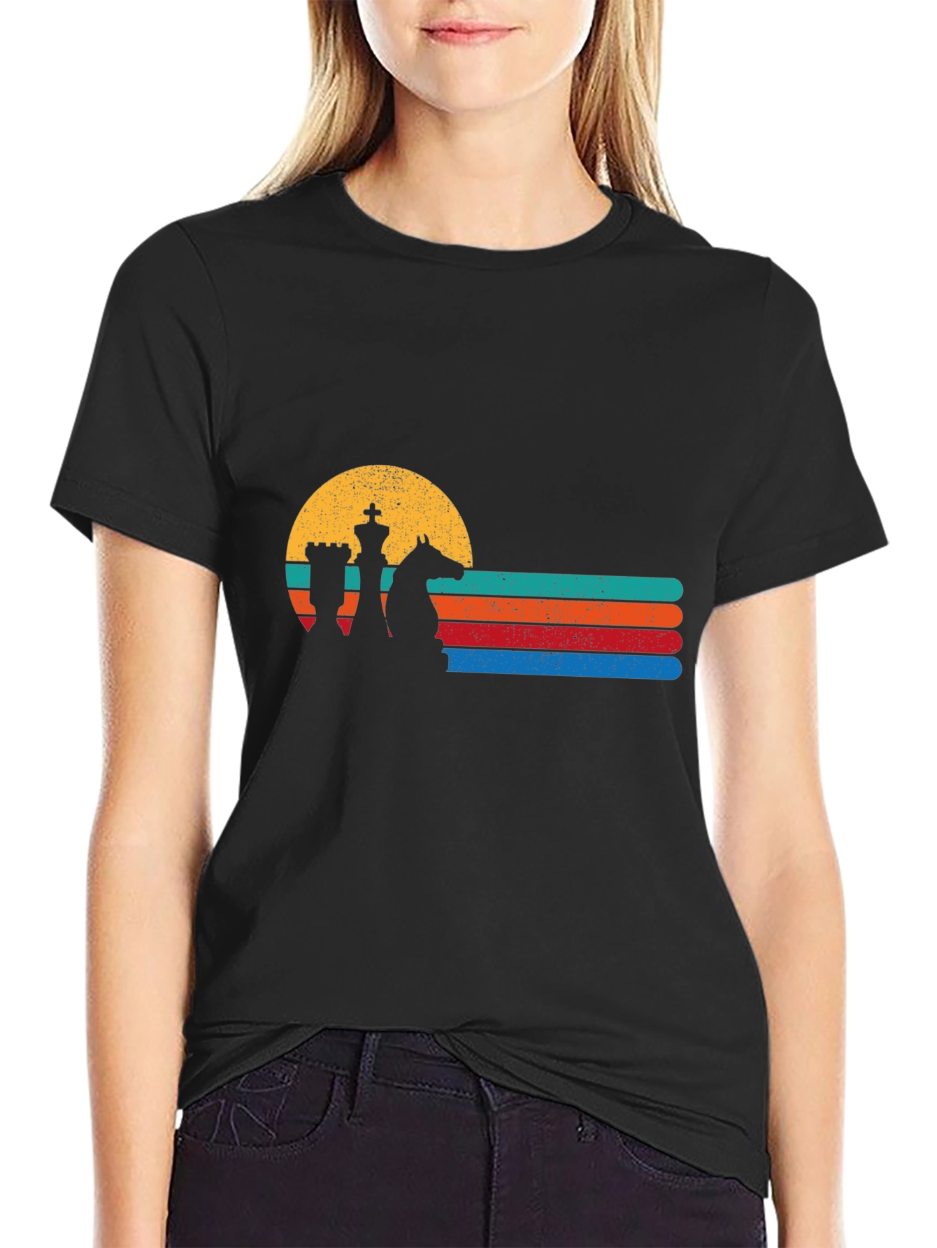 Chess Sunset Graphic Tee - Retro Chess Player Shirt