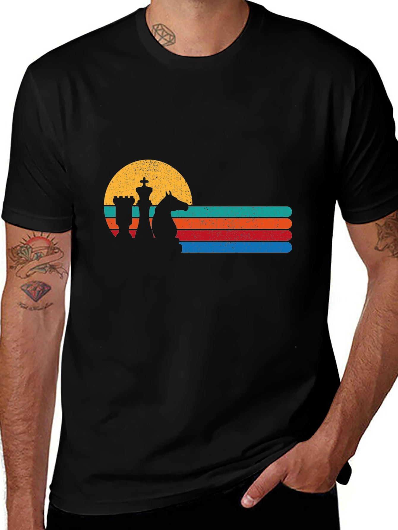 Chess Sunset Graphic Tee - Retro Chess Player Shirt