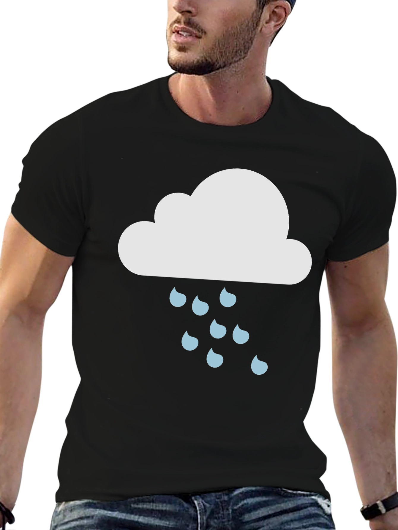 Rain Cloud Graphic Tee - Black Cotton T-Shirt