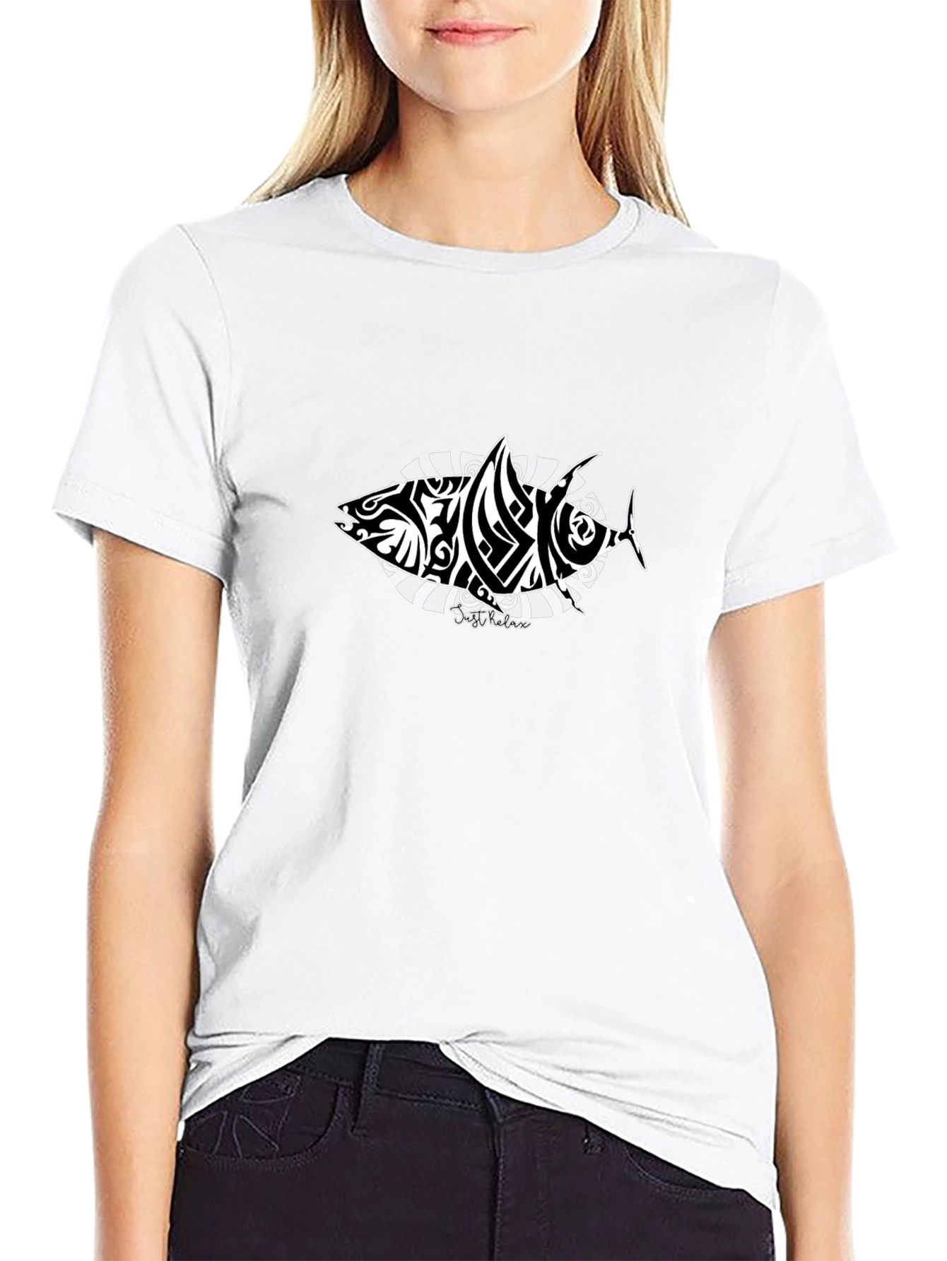 Tribal Fish Graphic T-Shirt - Black