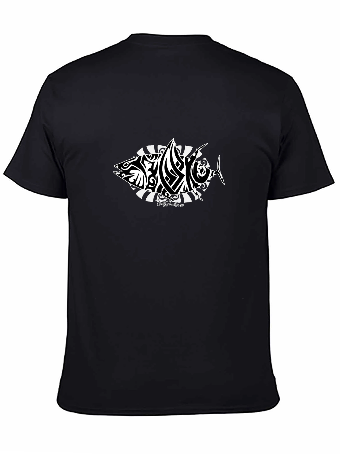 Tribal Fish Graphic T-Shirt - Black