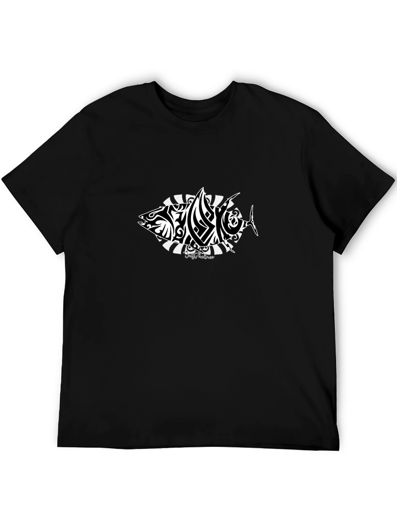Tribal Fish Graphic T-Shirt - Black
