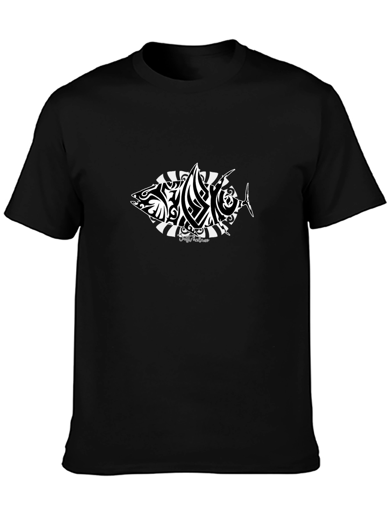 Tribal Fish Graphic T-Shirt - Black