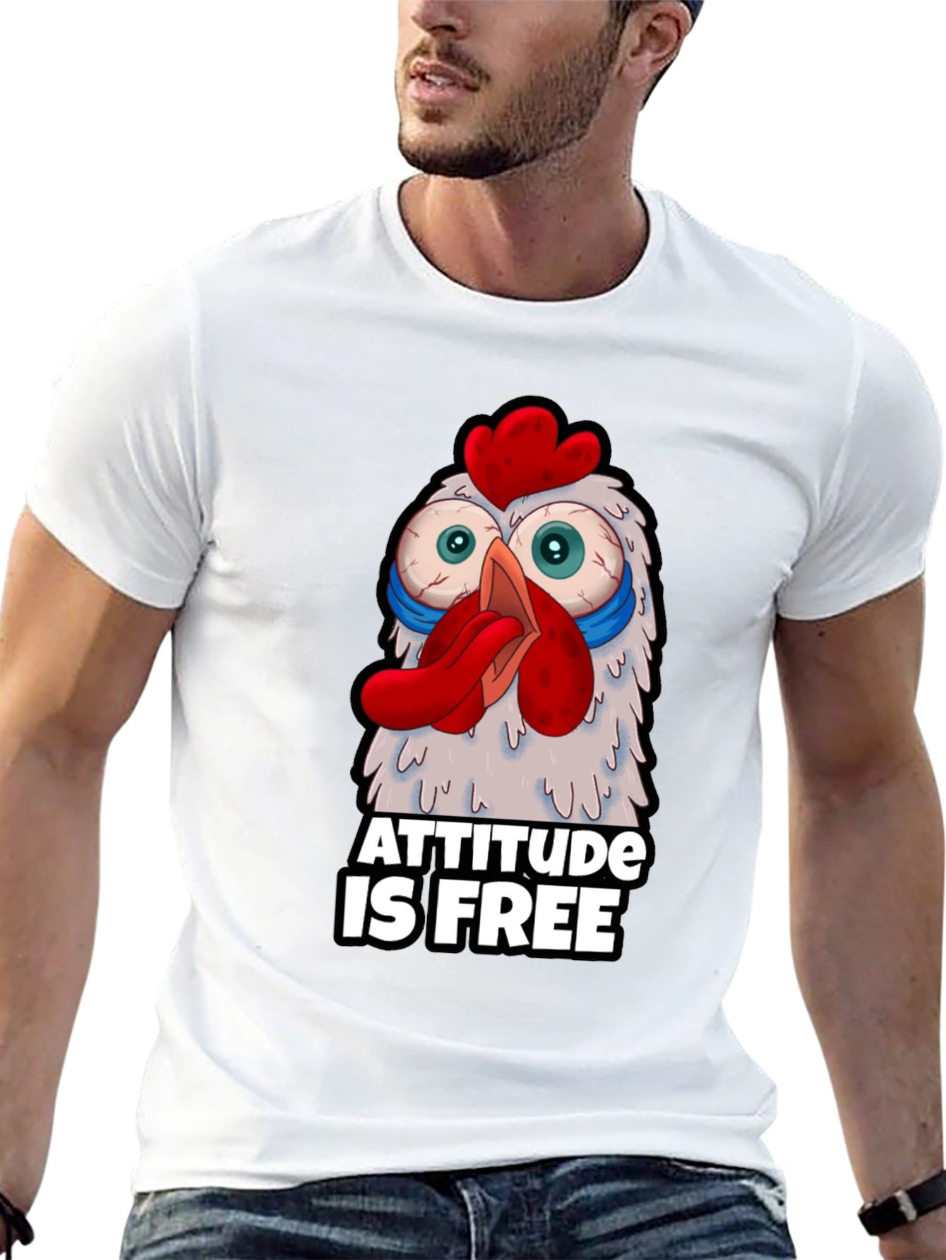 Attitude Is Free Crazy Chicken Graphic T-Shirt