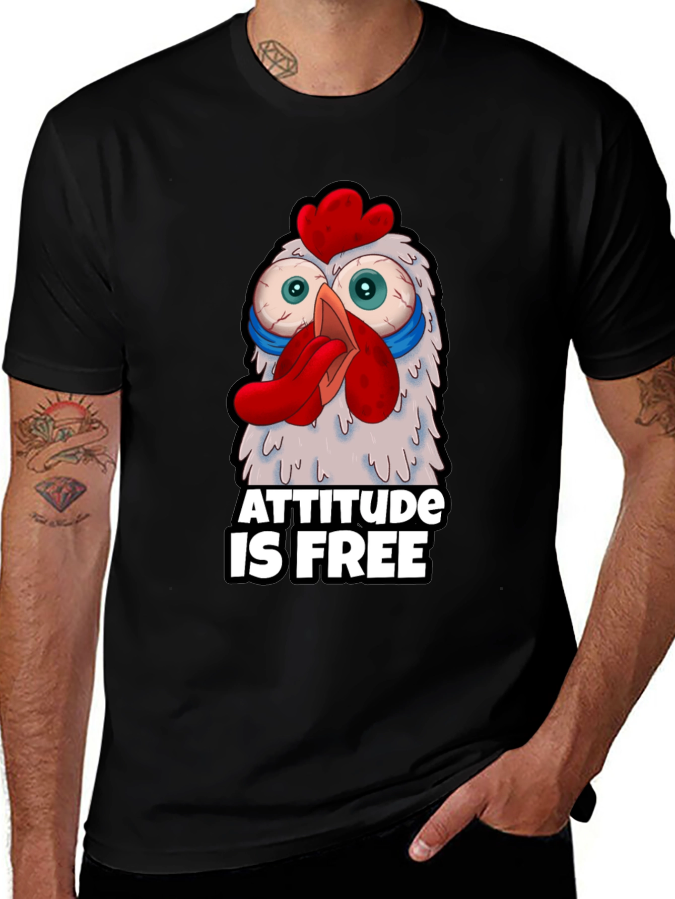 Attitude Is Free Crazy Chicken Graphic T-Shirt