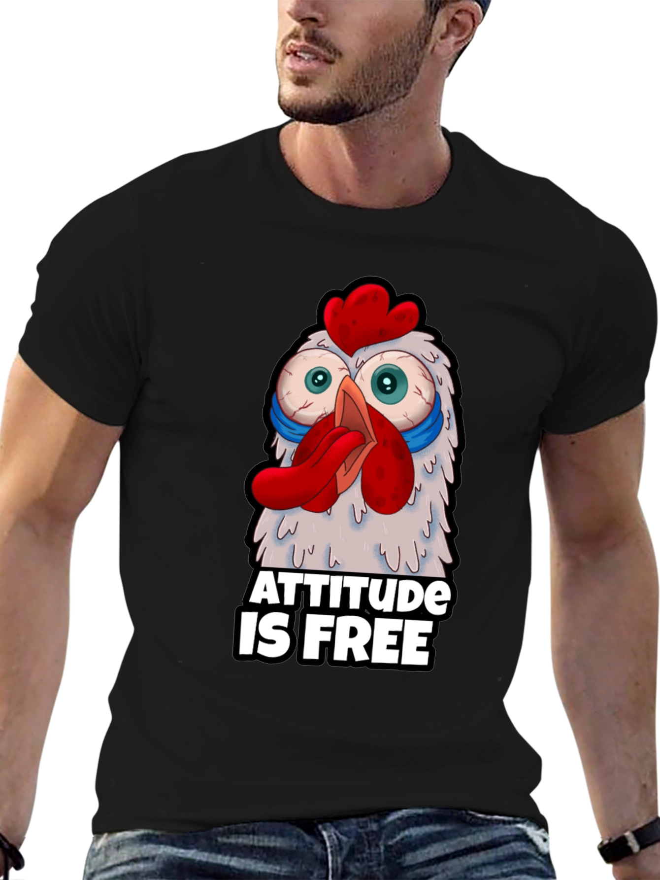 Attitude Is Free Crazy Chicken Graphic T-Shirt