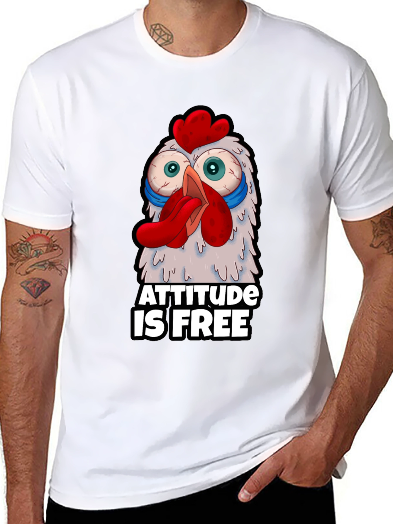 Attitude Is Free Crazy Chicken Graphic T-Shirt