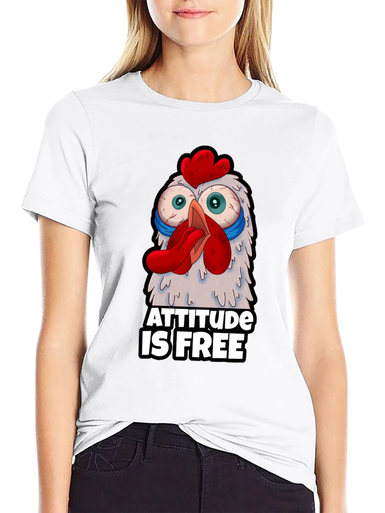 Attitude Is Free Crazy Chicken Graphic T-Shirt