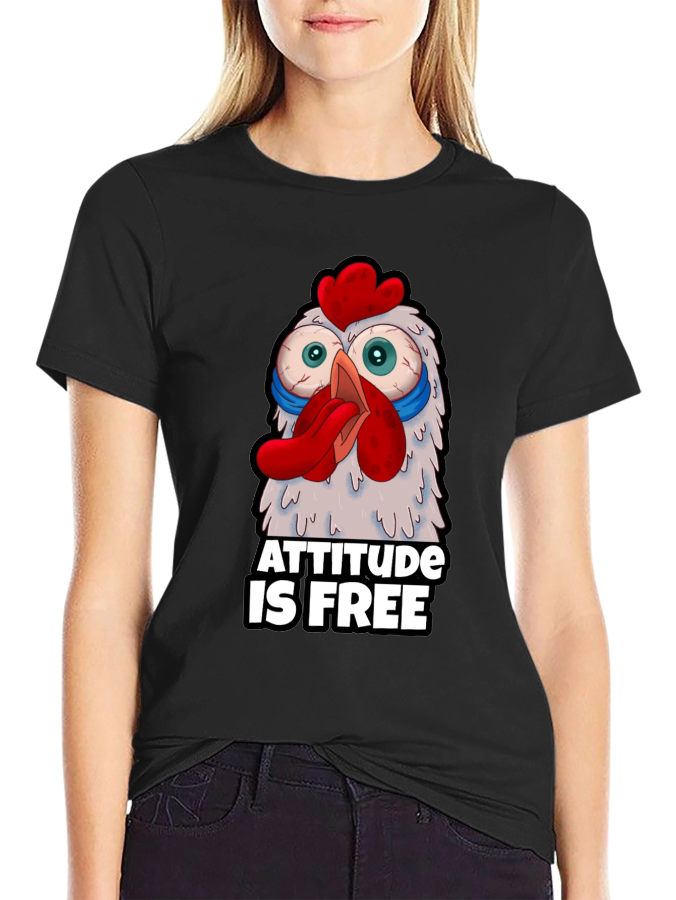 Attitude Is Free Crazy Chicken Graphic T-Shirt