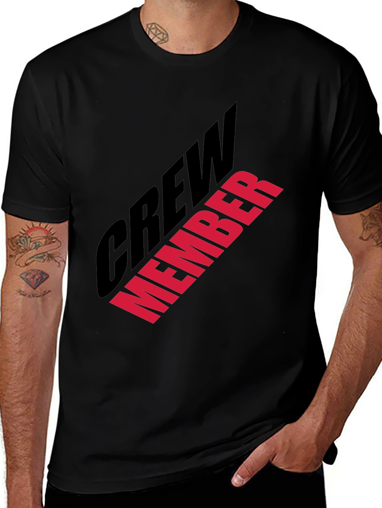 Crew Member Graphic Print Black T-Shirt