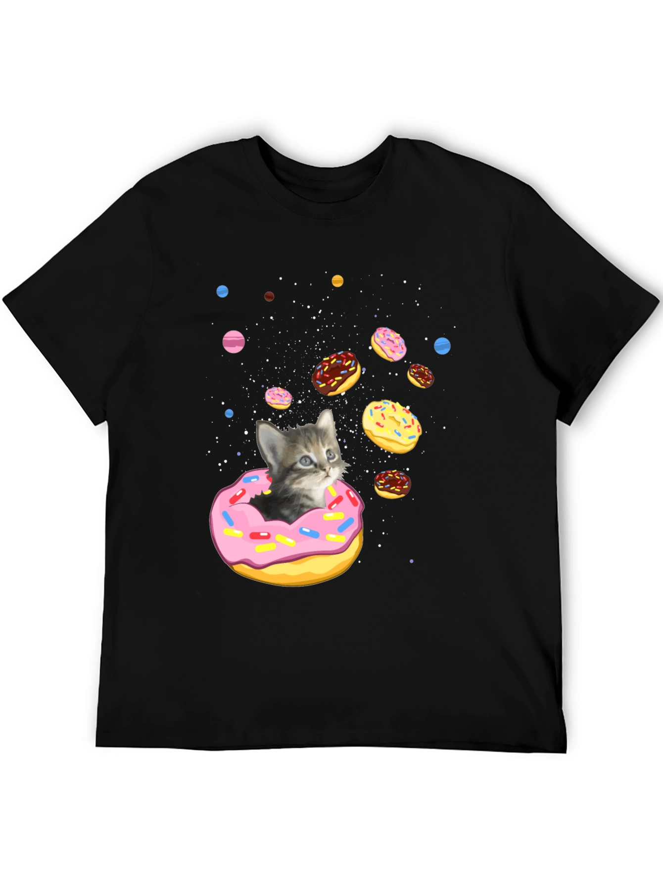 Cosmic Cat Donut Black T-Shirt