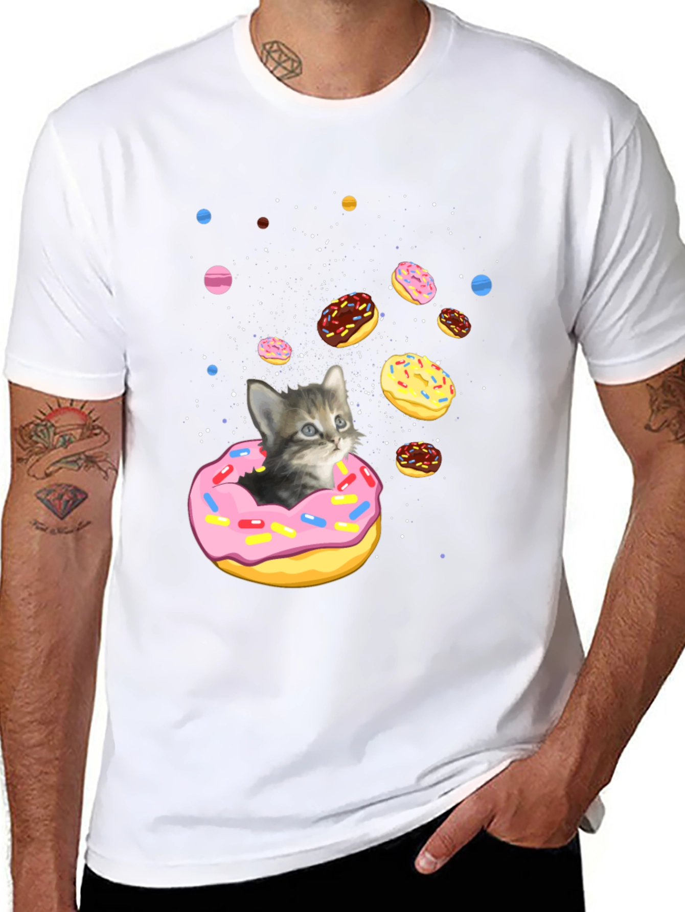 Cosmic Cat Donut Black T-Shirt