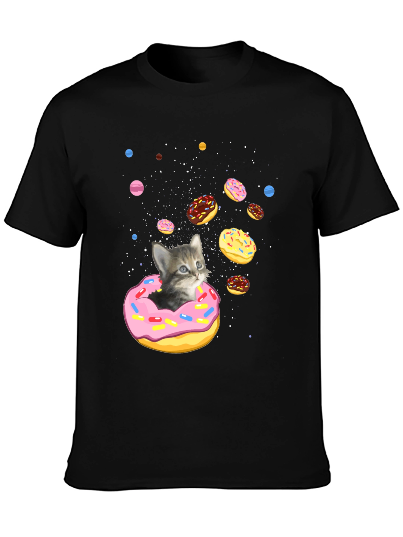 Cosmic Cat Donut Black T-Shirt