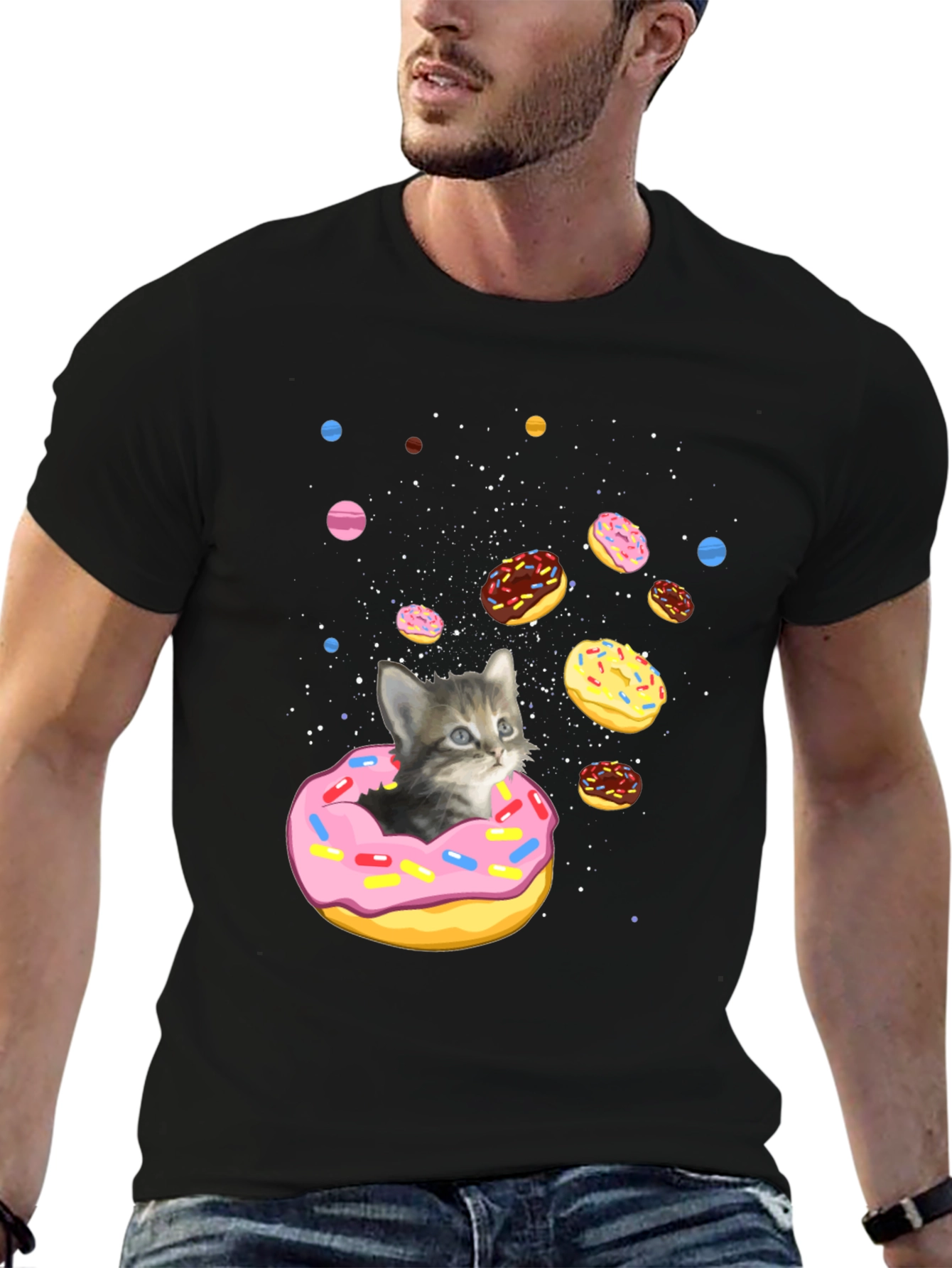 Cosmic Cat Donut Black T-Shirt