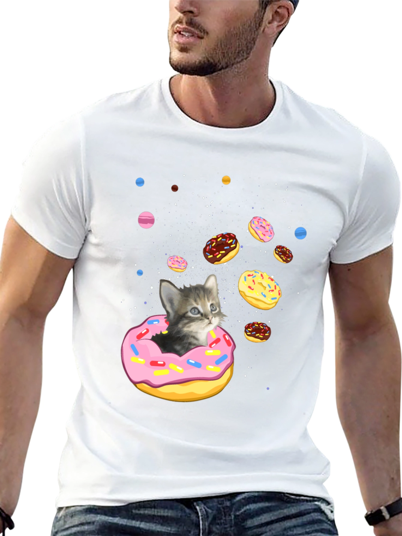 Cosmic Cat Donut Black T-Shirt