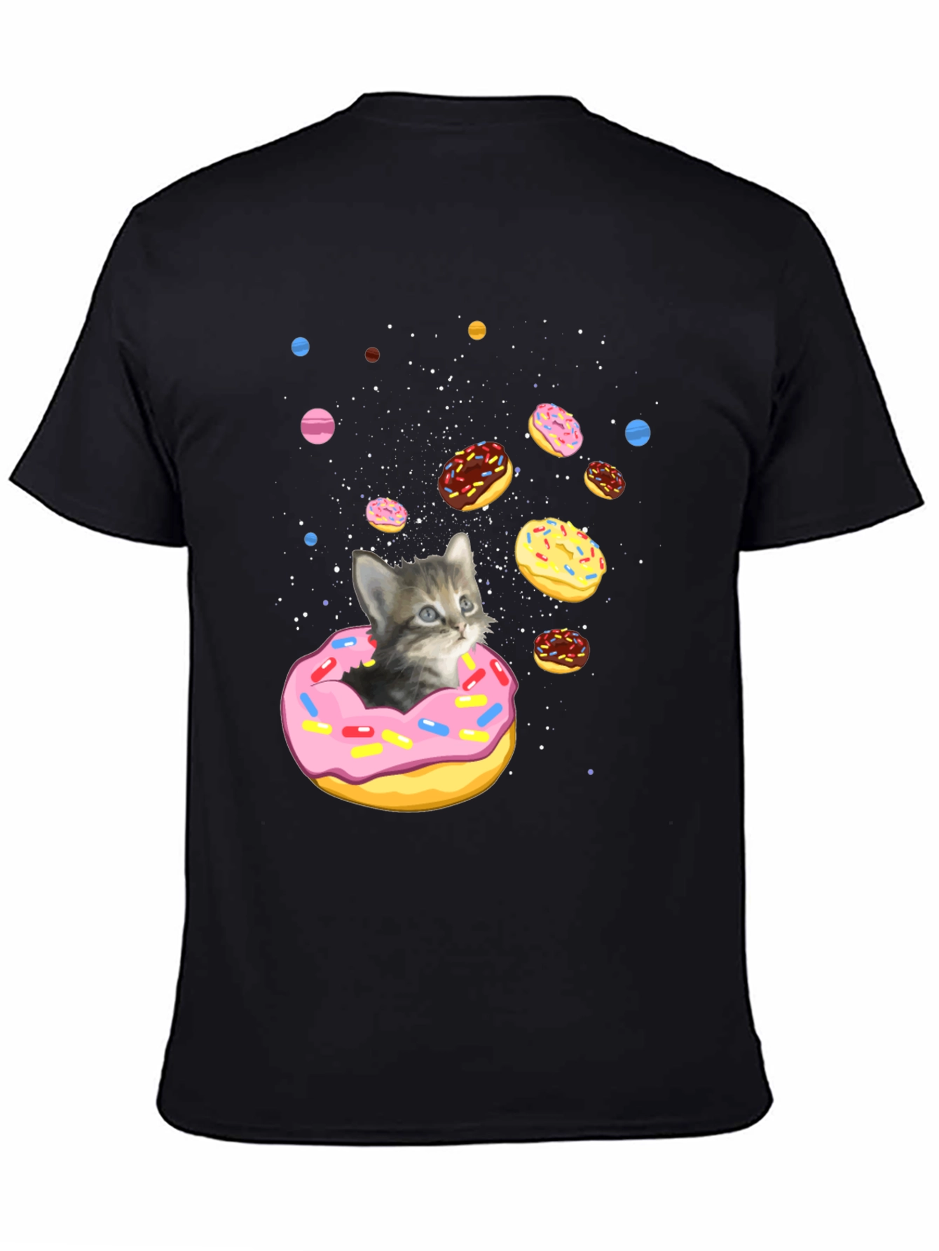 Cosmic Cat Donut Black T-Shirt