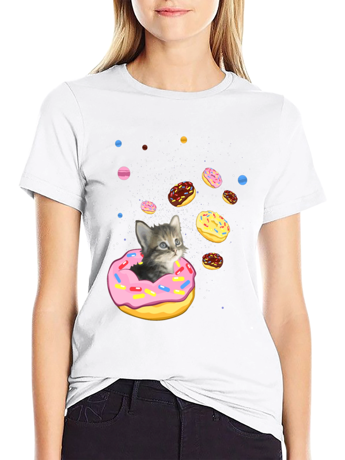 Cosmic Cat Donut Black T-Shirt