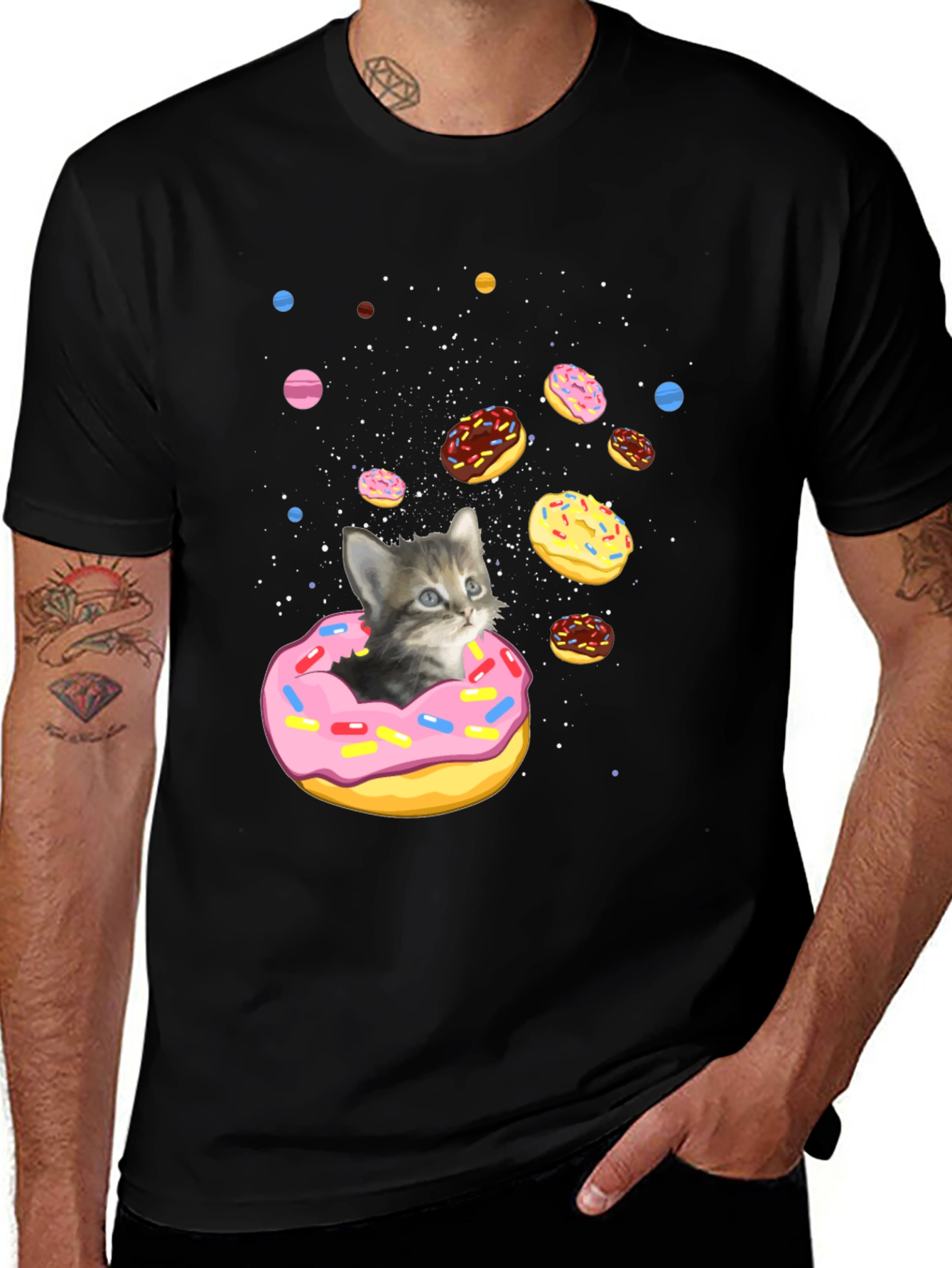 Cosmic Cat Donut Black T-Shirt