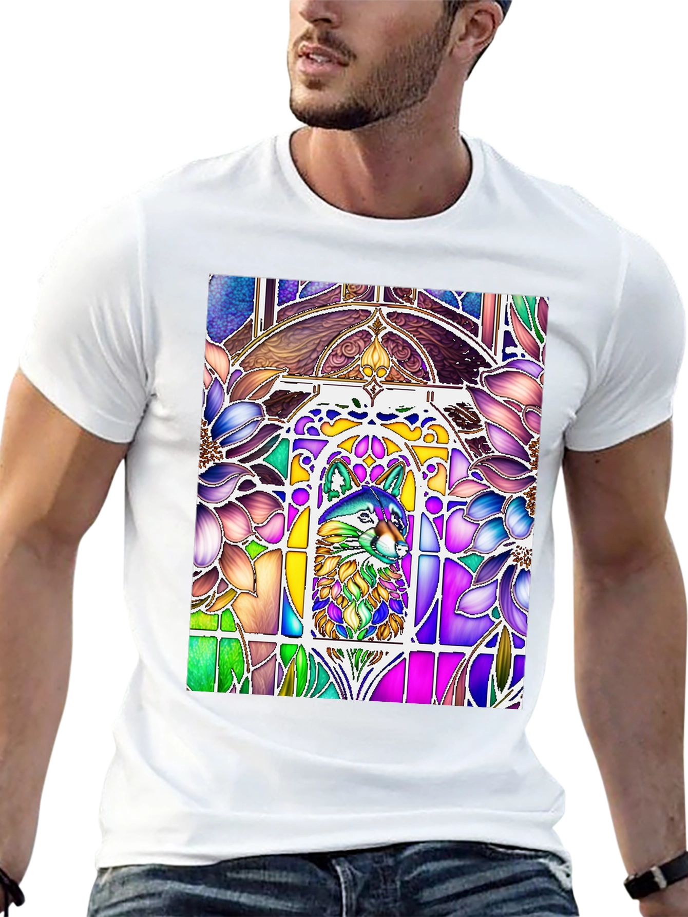 Stained Glass Wolf Graphic Tee