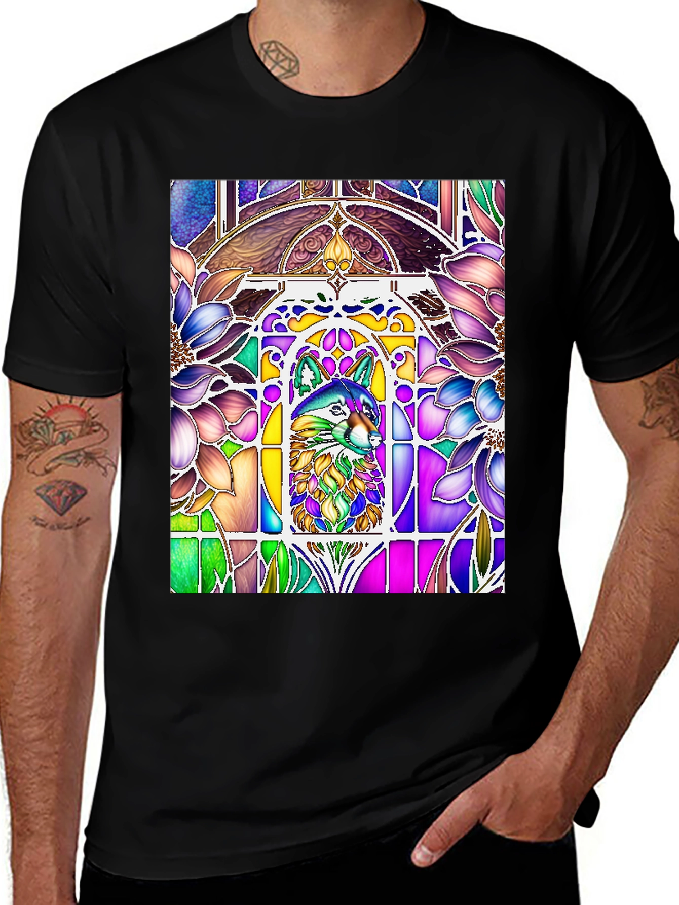 Stained Glass Wolf Graphic Tee