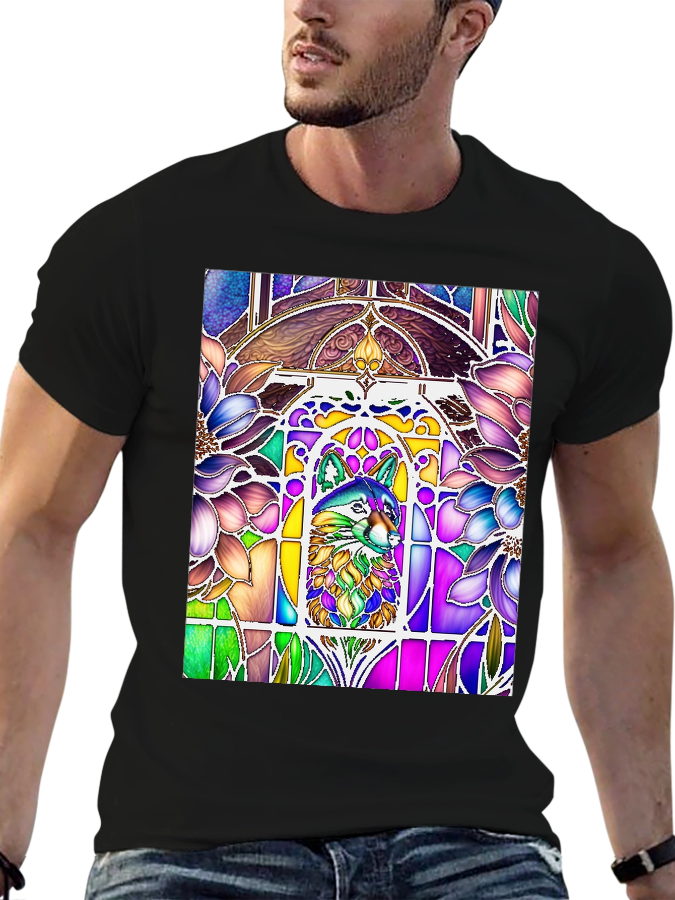 Stained Glass Wolf Graphic Tee