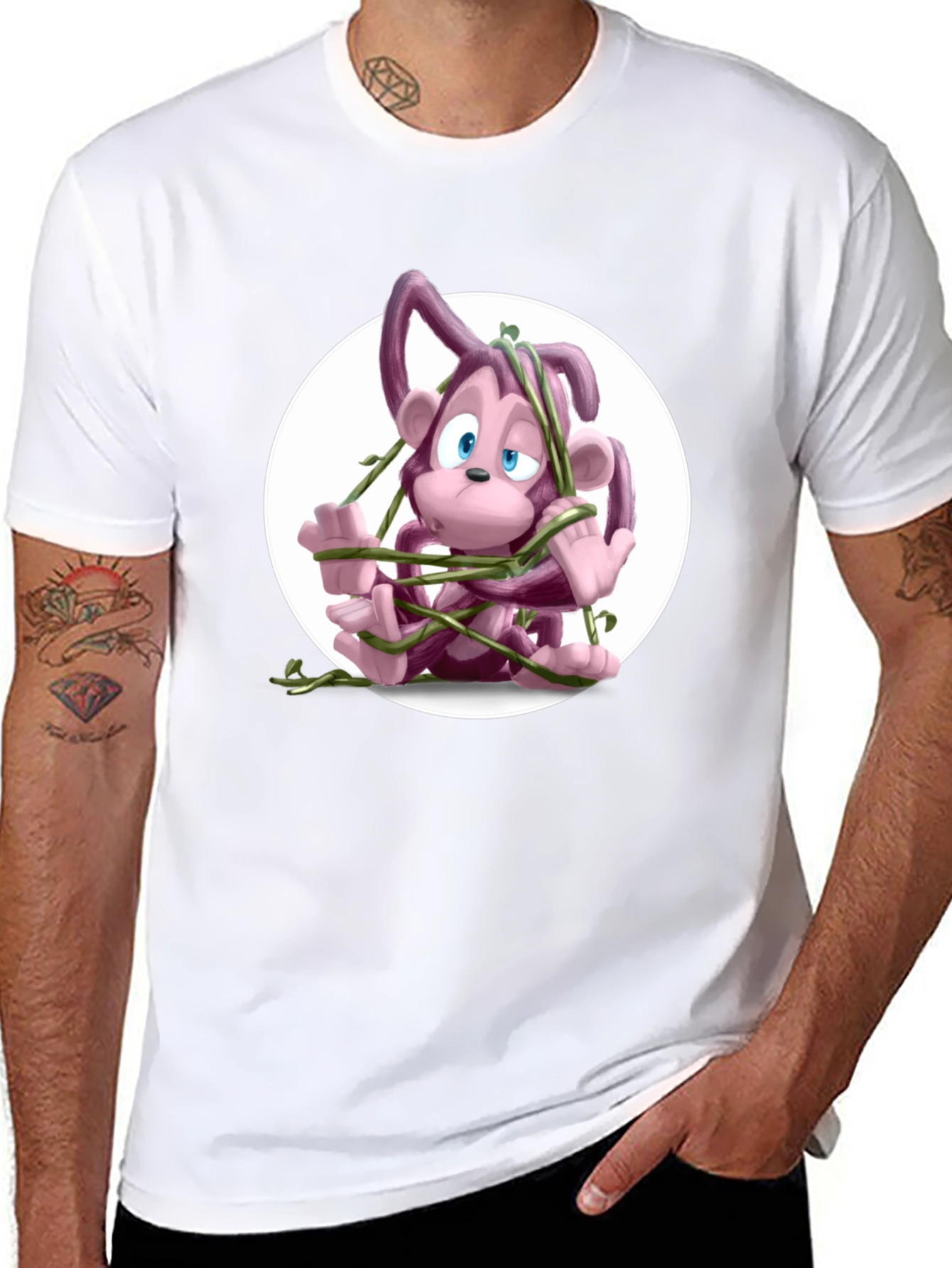 Cartoon Monkey Vines Graphic Tee - Casual Cool