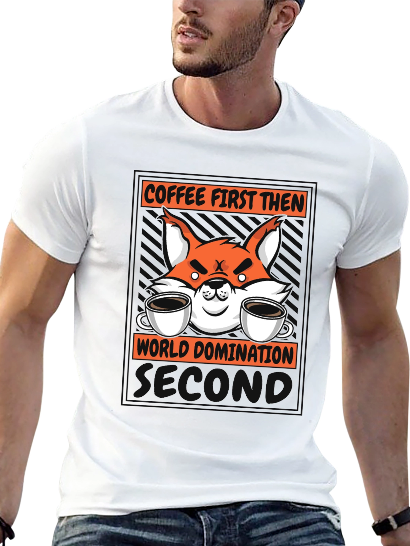 Coffee First Then World Domination Fox Graphic T-Shirt