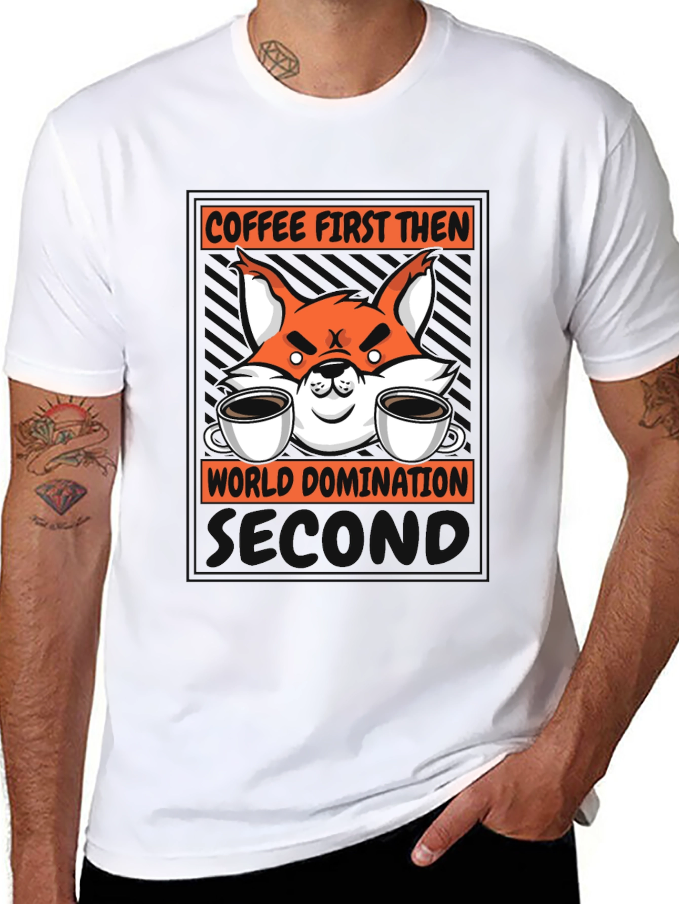 Coffee First Then World Domination Fox Graphic T-Shirt
