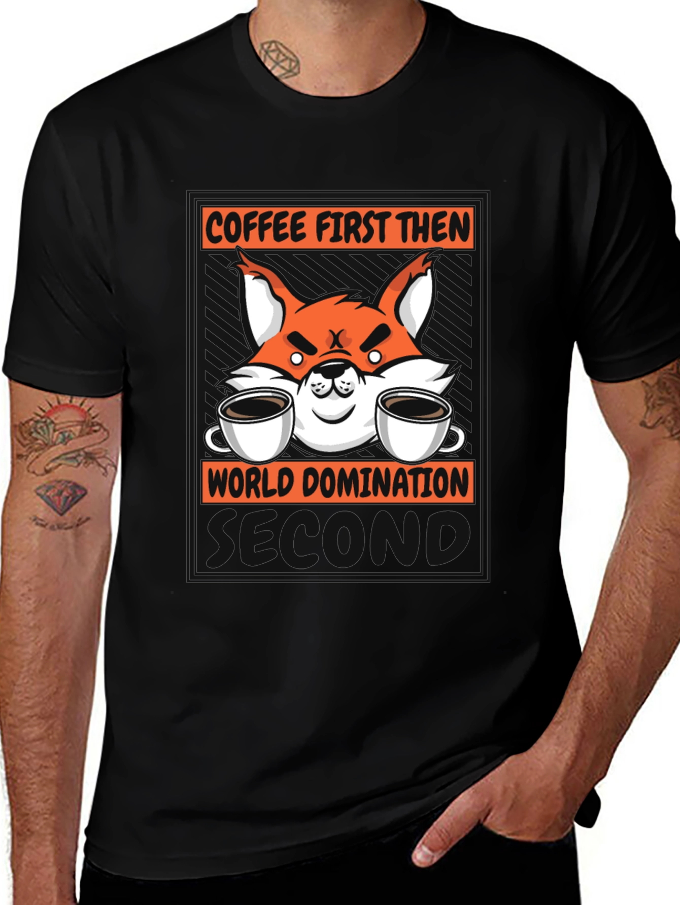 Coffee First Then World Domination Fox Graphic T-Shirt