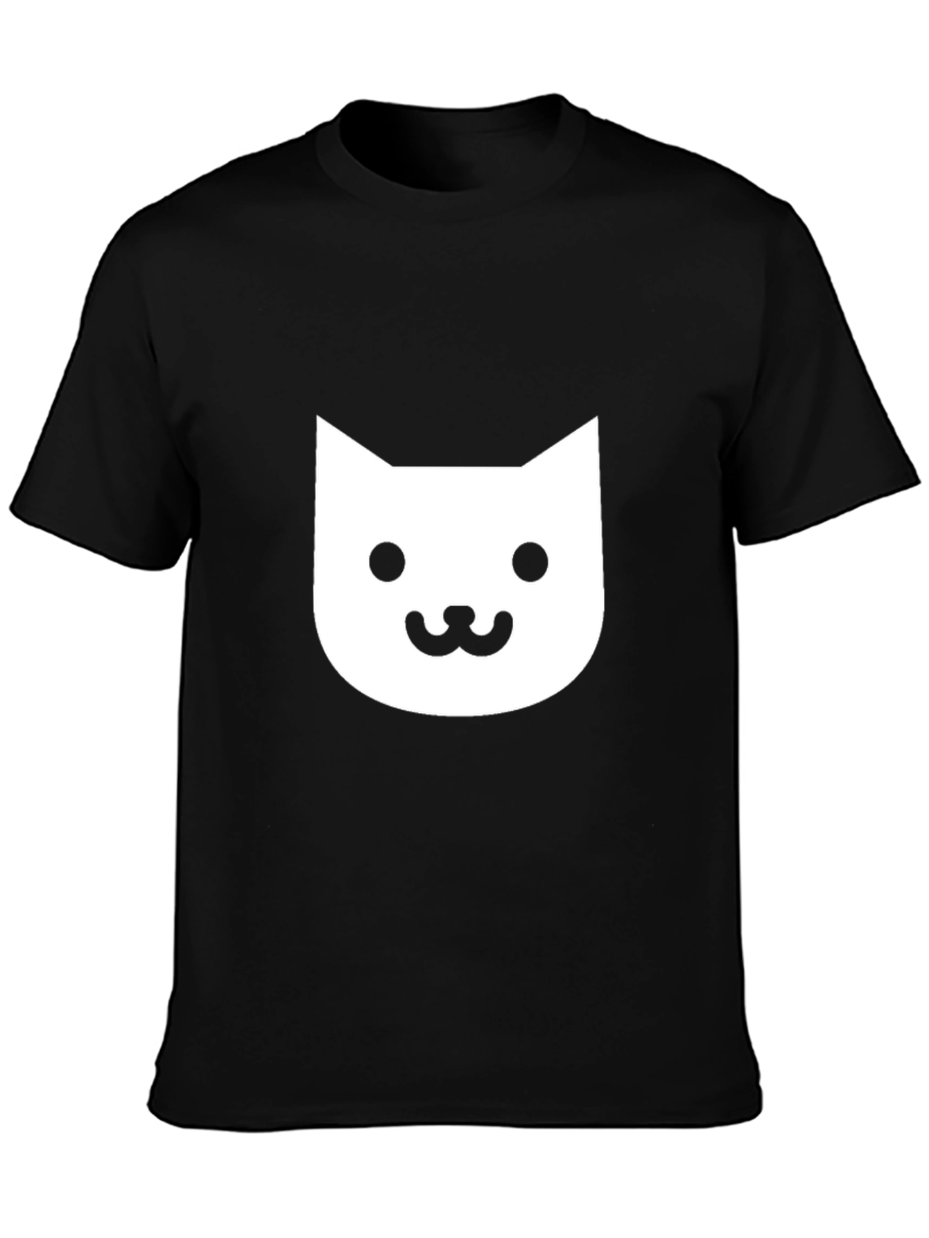 Cute Cat Face Graphic Tee - Black Cotton T-Shirt