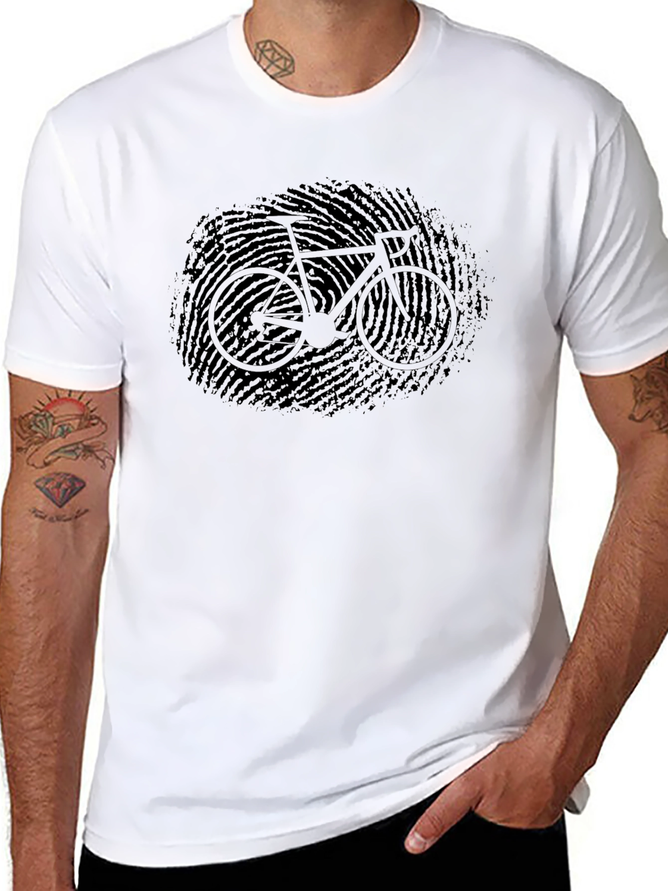 Fingerprint Bicycle Graphic Tee - Black Cotton Blend