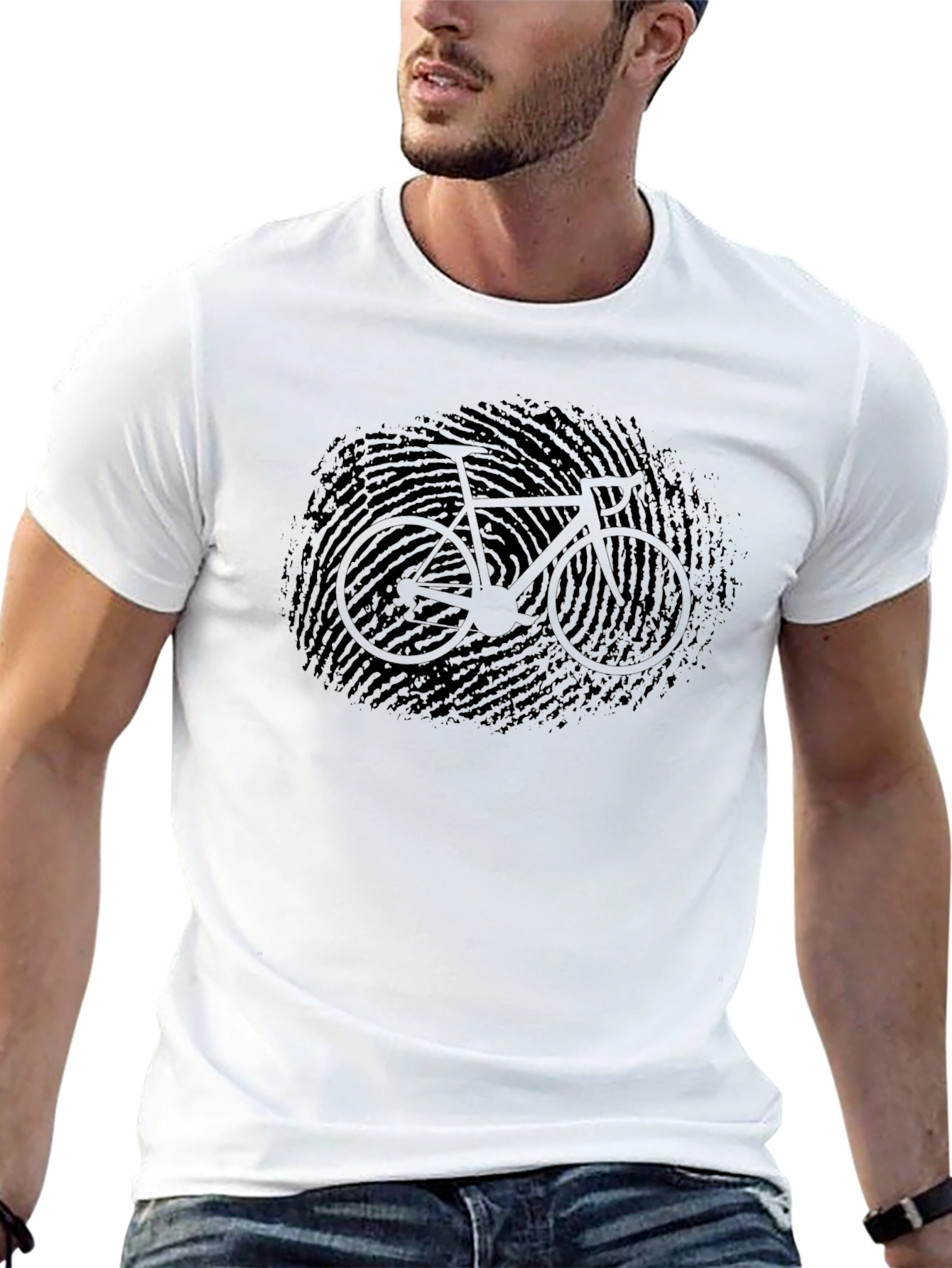 Fingerprint Bicycle Graphic Tee - Black Cotton Blend