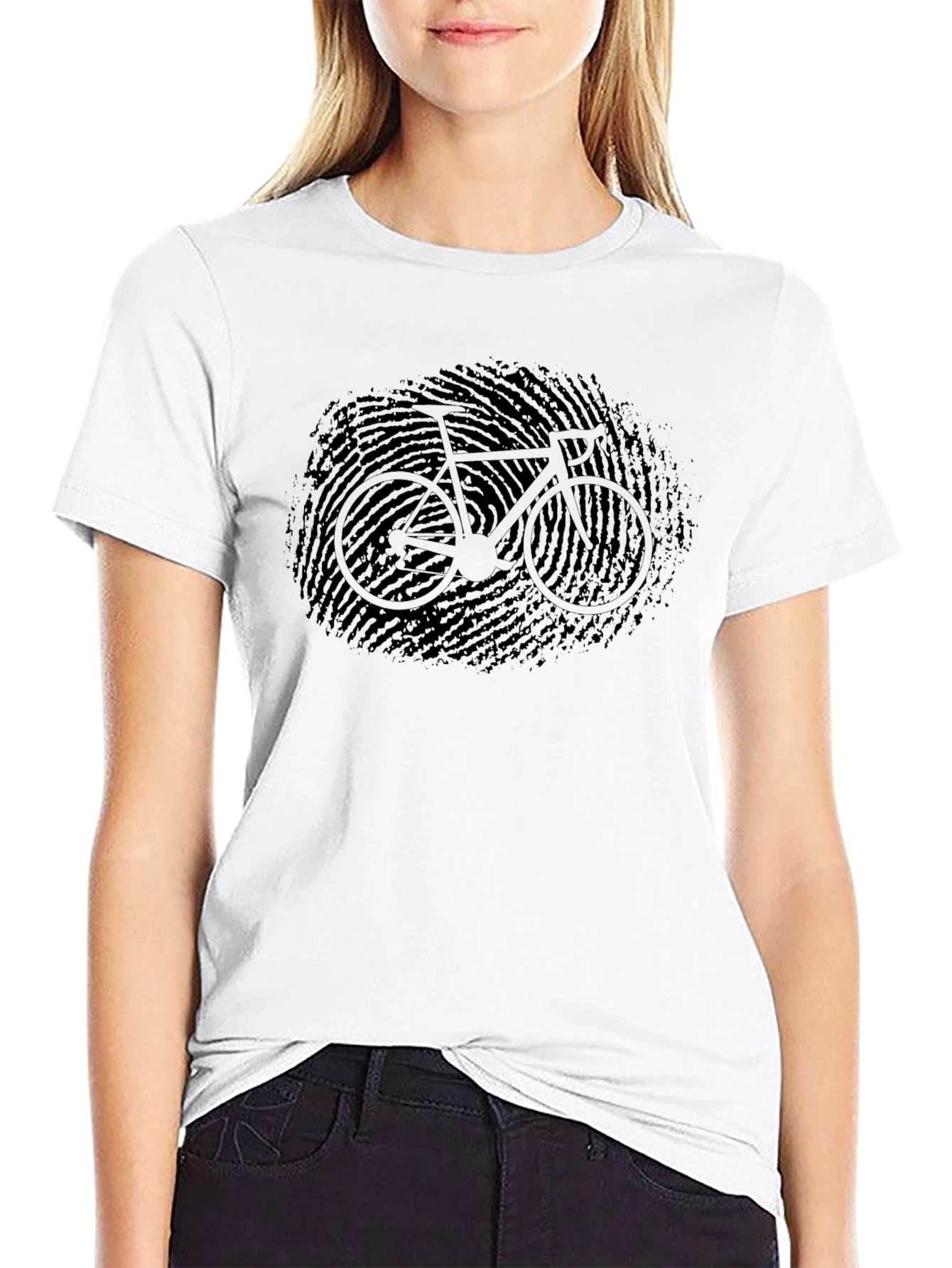 Fingerprint Bicycle Graphic Tee - Black Cotton Blend