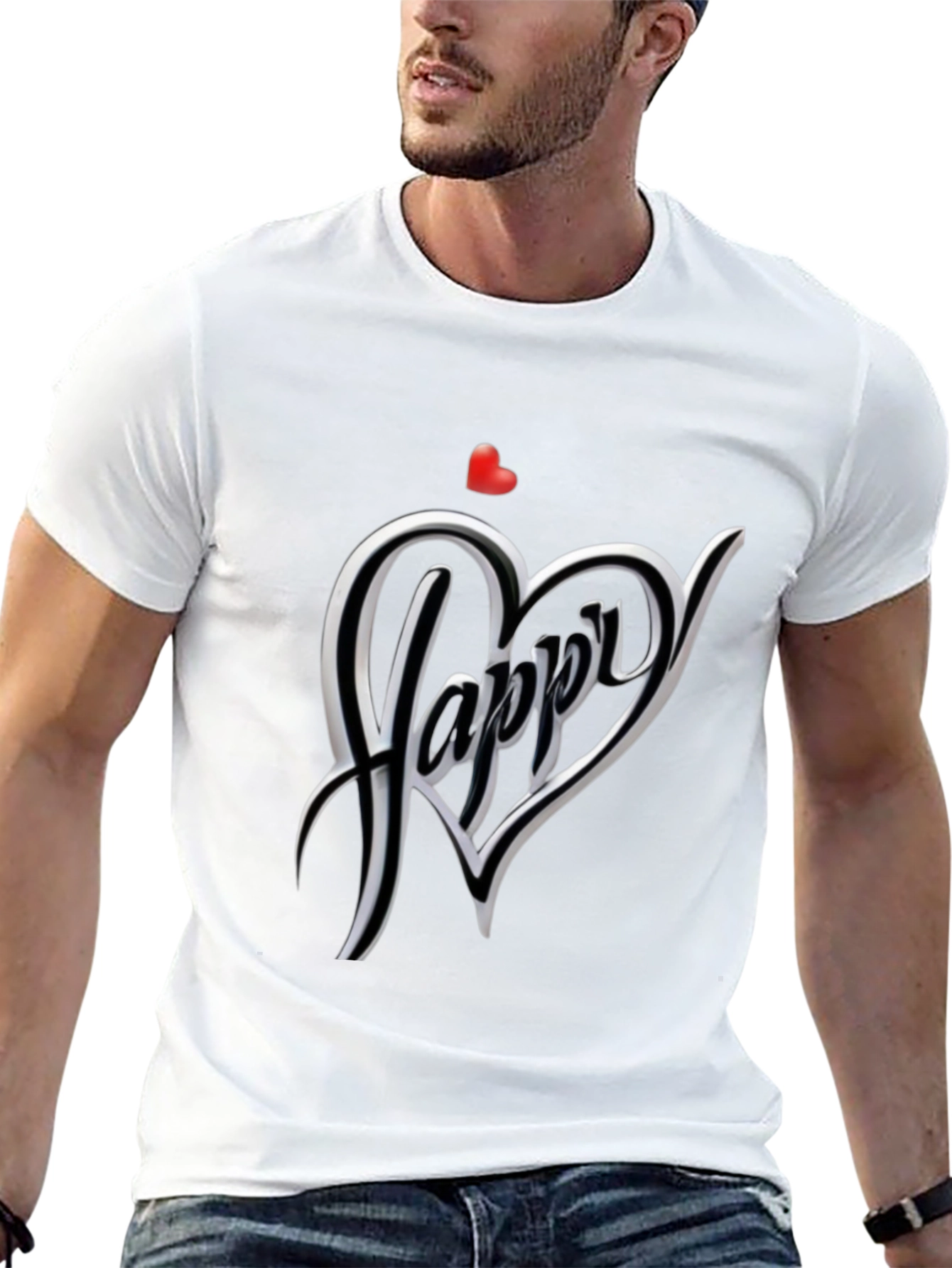 Stylish Black T-Shirt with Heart Graphic