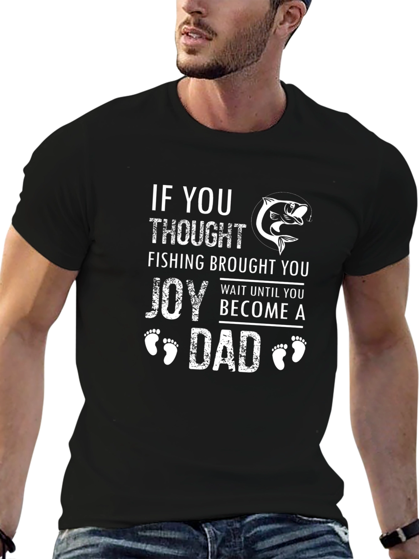 Fishing Dad Graphic Tee - Black Cotton T-Shirt